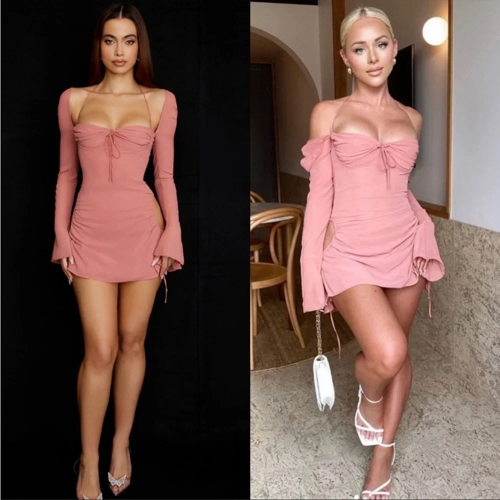 pink chiffon cutout halter mini dress HOUSE OF CB 'Baby 'Pink NWT cute pink short dress